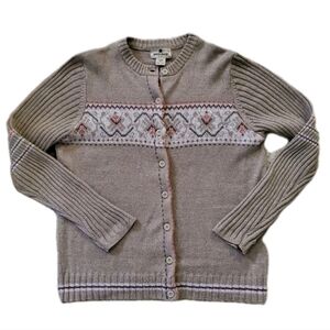 WOOLRICH Khaki Fair Isle Ribbed Sleeve Striped Thick Stitch M